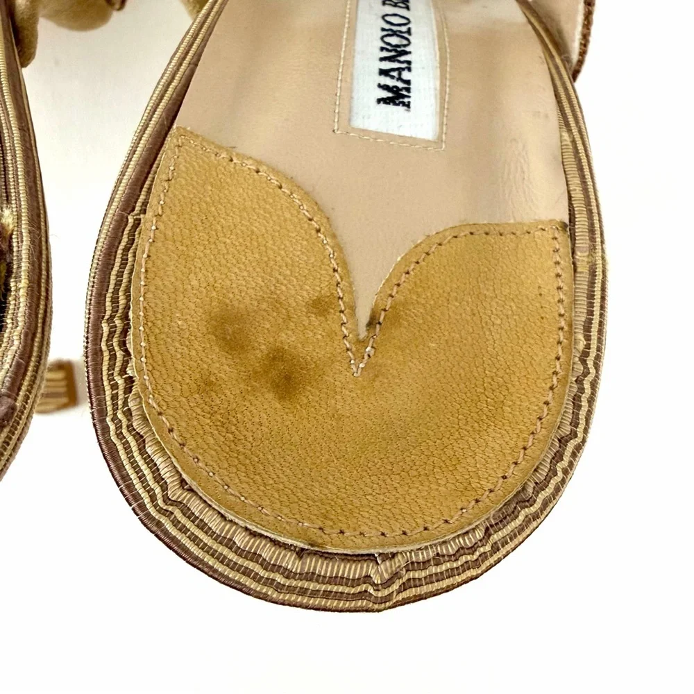 MANOLO BLAHNIK | Y2K Woven Greek Key Mule Heels Brown EU 39 Italy